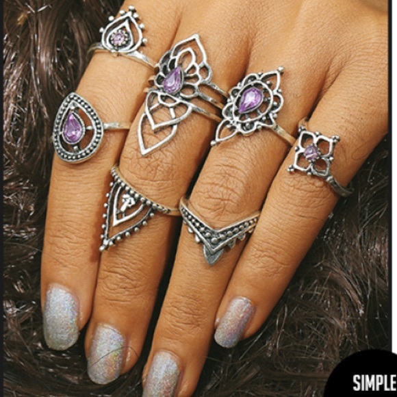 Boho Purple Stone Ring Set - Picture 3 of 5